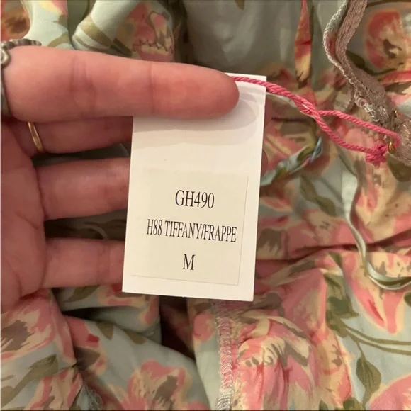 Gold Hawk 100% silk top floral print, Tiffany frappe lace sleeveless Cami M - Picture 7 of 7